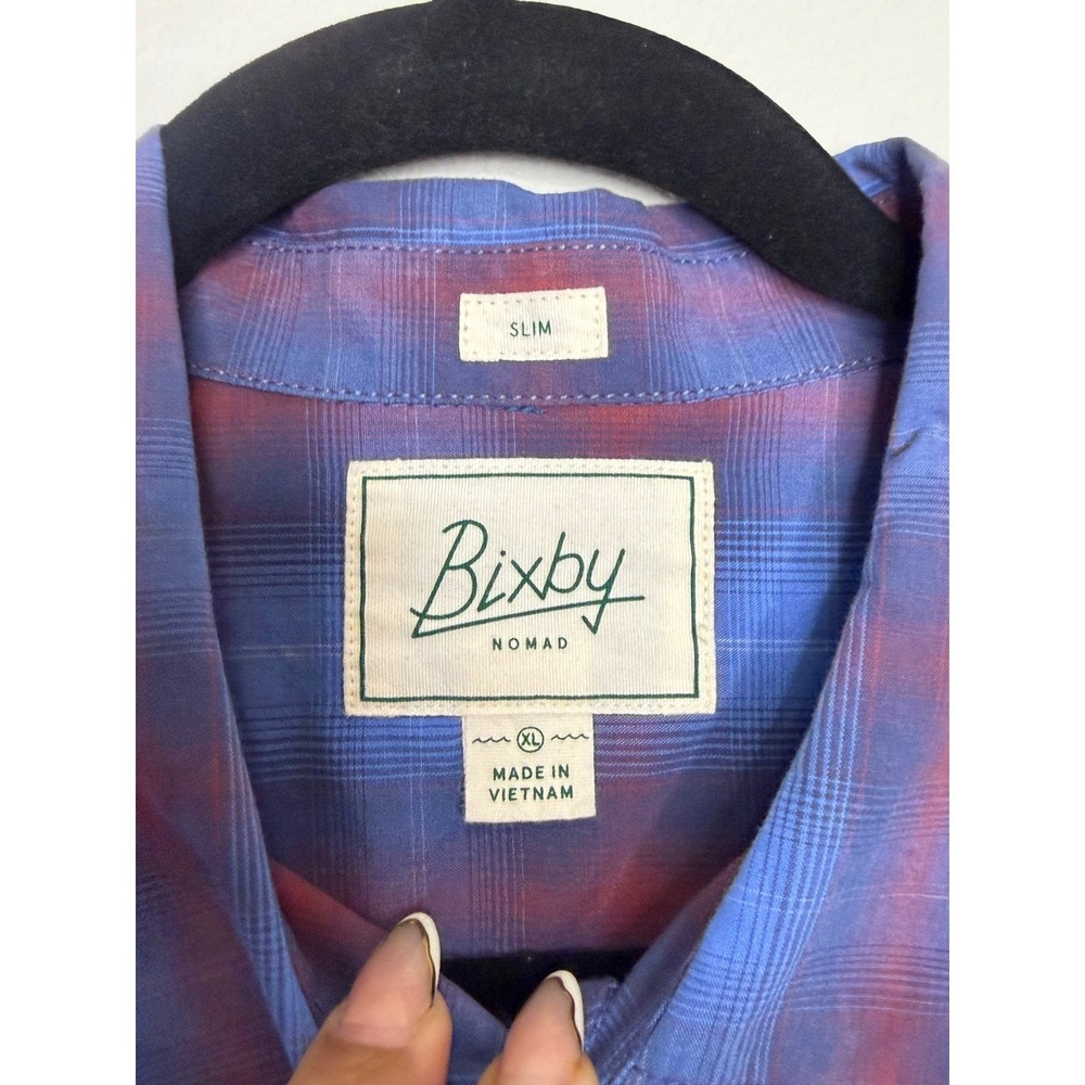 Bixby Nomad Men's Slim Fit Blue Red Plaid Cotton Button Down Shirt XL - Picture 3 of 6